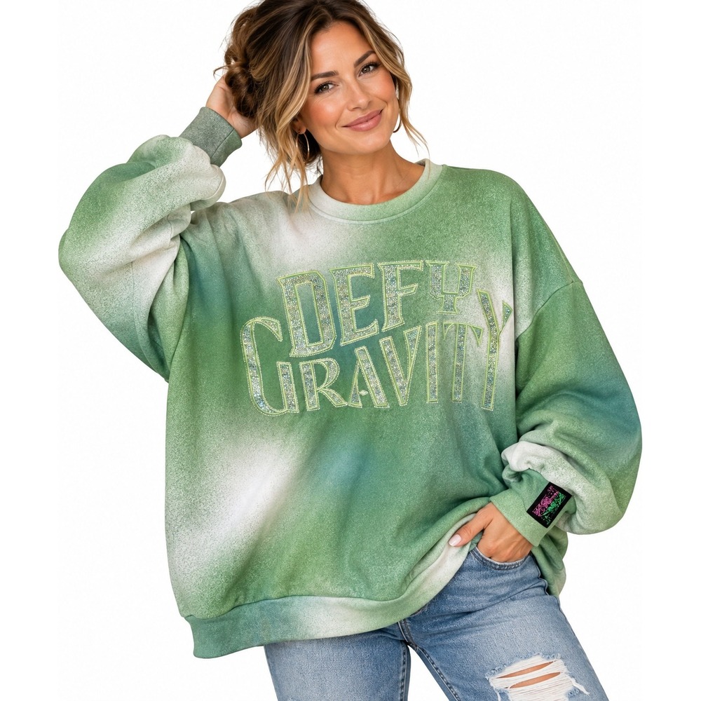 NEW Queen of Sparkles Wicked Defy Gravity Green Rhinestone Sweatshirt 2XL